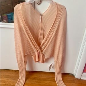 Free people long sleeve top peach color deep v neck